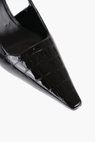Open Back Crocodile-Effect Leather Pumps 7,5cm
