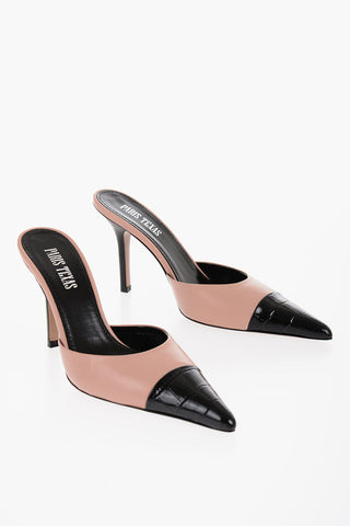 Leather ASHLEY Mules with Crocodile Effect Toe Heel 10cm