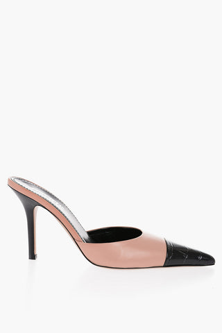 Leather ASHLEY Mules with Crocodile Effect Toe Heel 10cm