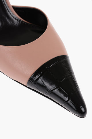 Leather ASHLEY Mules with Crocodile Effect Toe Heel 10cm