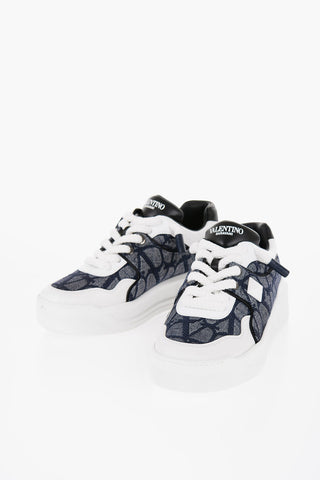 GARAVANI Denim Effect Jacquard and Leather ONE STUD XL Low-Top Sneakers