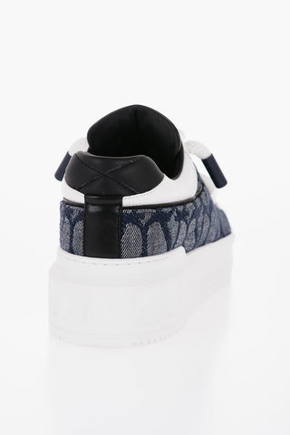 GARAVANI Denim Effect Jacquard and Leather ONE STUD XL Low-Top Sneakers