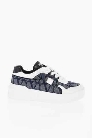 GARAVANI Denim Effect Jacquard and Leather ONE STUD XL Low-Top Sneakers