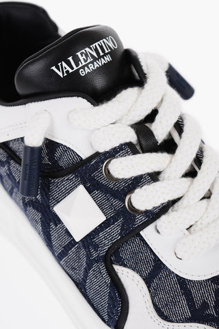GARAVANI Denim Effect Jacquard and Leather ONE STUD XL Low-Top Sneakers