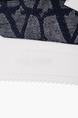 GARAVANI Denim Effect Jacquard and Leather ONE STUD XL Low-Top Sneakers