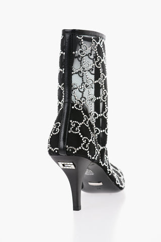 Mesh Ankle Boots with All-Over Rhinestone Monogram 8,5cm