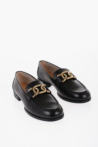 Leather Bit Loafers with Golden Detail