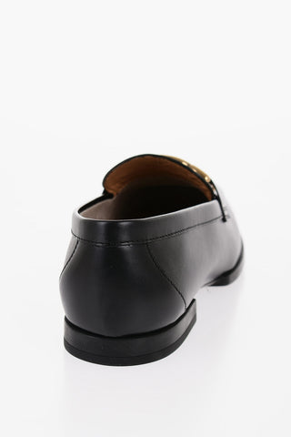 Leather Bit Loafers with Golden Detail