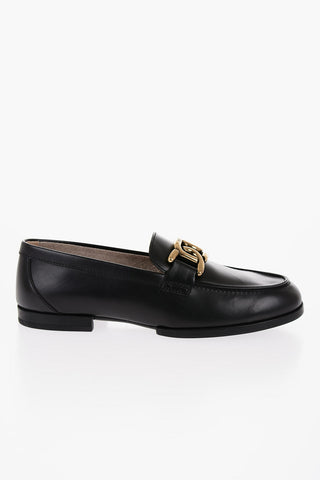 Leather Bit Loafers with Golden Detail