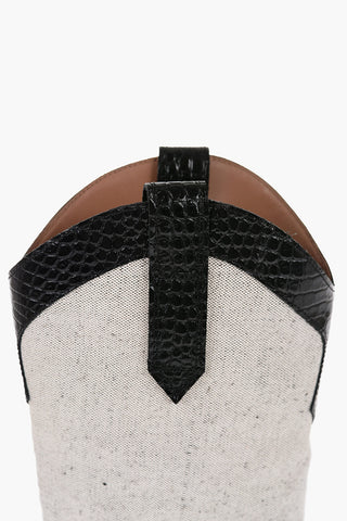 Crocodile-Effect Leather And Canvas ROSARIO Western Boots with Heel 7,5cm