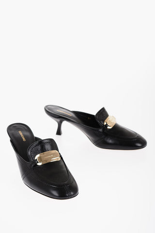 Leather ELODYE Mules With Golden-Effect Horsebit 