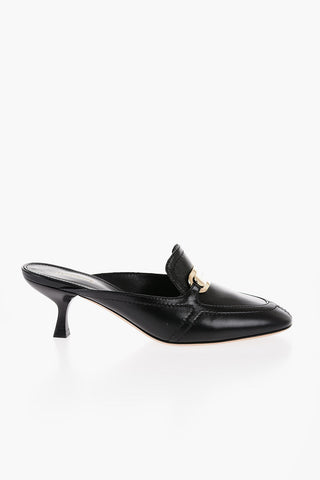Leather ELODYE Mules With Golden-Effect Horsebit 