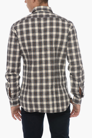 Camicia Motivo Plaid con Collo Francese