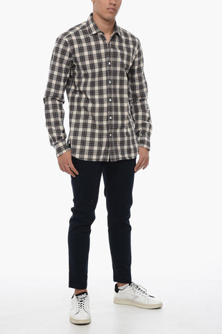 Camicia Motivo Plaid con Collo Francese
