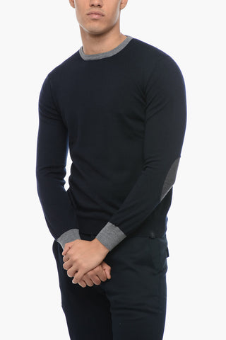 Virgin Wool Sweater with Contrasting Edges and Patches