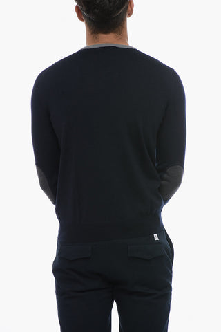 Virgin Wool Sweater with Contrasting Edges and Patches