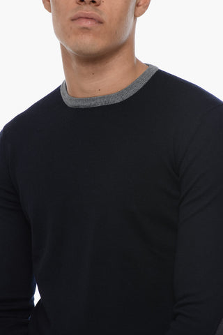 Virgin Wool Sweater with Contrasting Edges and Patches