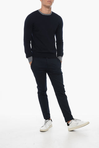 Virgin Wool Sweater with Contrasting Edges and Patches