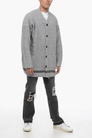 Cardigan in Misto Lana con Tasche a Toppa