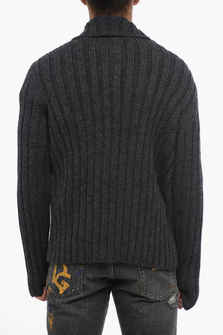 RE-EDITION Ribbed Virgin Wool Sweater with Front Zip