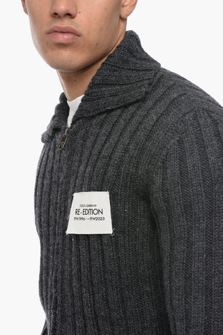 RE-EDITION Ribbed Virgin Wool Sweater with Front Zip
