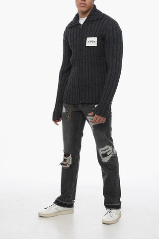 RE-EDITION Ribbed Virgin Wool Sweater with Front Zip