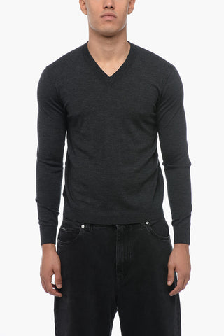 Lightweight Virgin Wool Sweater with V-Neck