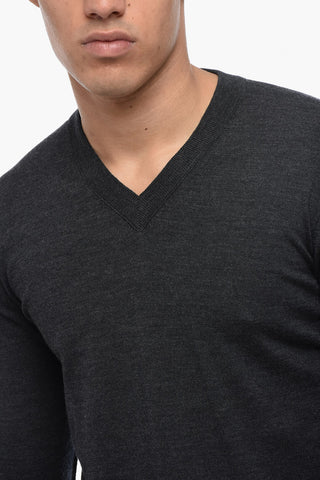 Lightweight Virgin Wool Sweater with V-Neck