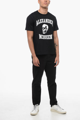 Crew Neck Cotton T-Shirt with Lettering Logo