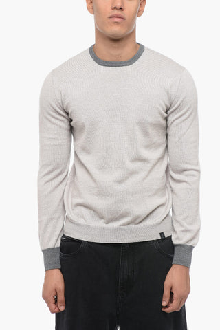 Virgin Wool Sweater with Contrasting Edges and Patches
