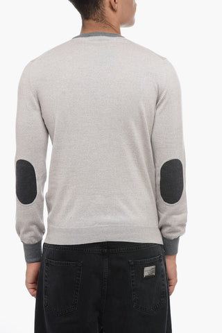 Virgin Wool Sweater with Contrasting Edges and Patches