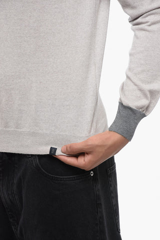 Virgin Wool Sweater with Contrasting Edges and Patches