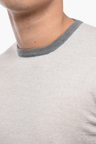 Virgin Wool Sweater with Contrasting Edges and Patches