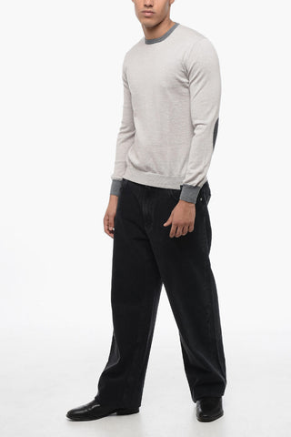 Virgin Wool Sweater with Contrasting Edges and Patches