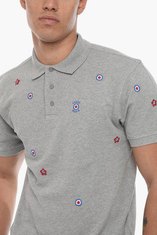Cotton Polo with Embroidered Floral Pattern