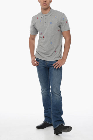 Cotton Polo with Embroidered Floral Pattern
