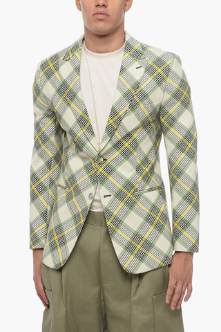 Single-Breasted Wool Blazer tartan Motif