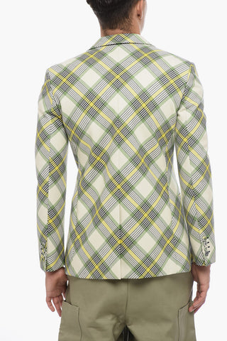 Single-Breasted Wool Blazer tartan Motif