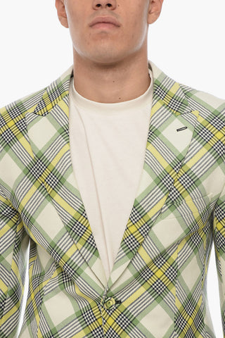 Single-Breasted Wool Blazer tartan Motif