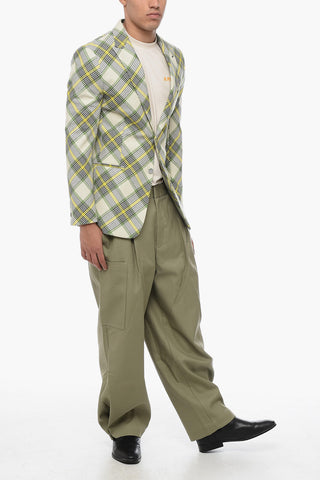 Single-Breasted Wool Blazer tartan Motif