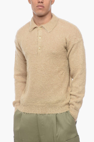 Solid Color Fuzzy Sweater with Polo Neck