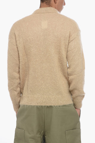 Solid Color Fuzzy Sweater with Polo Neck