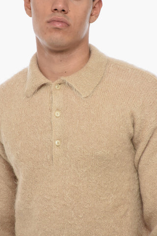 Solid Color Fuzzy Sweater with Polo Neck