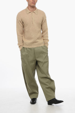 Solid Color Fuzzy Sweater with Polo Neck