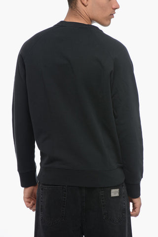 Crew Neck Brushed Cotton Sweatshirt with Embroidered Patches