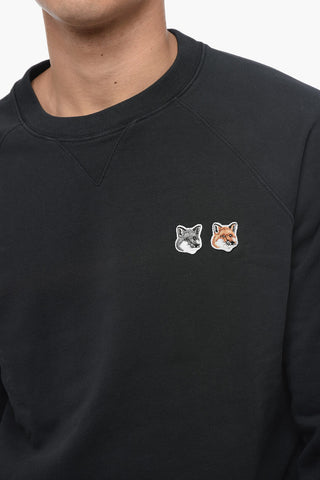 Crew Neck Brushed Cotton Sweatshirt with Embroidered Patches