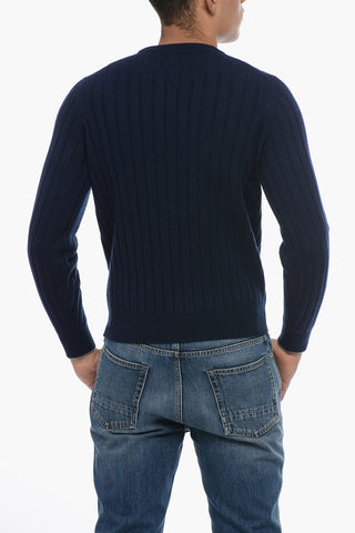 Crew Neck Ribbed Cashmere Blend Sweater