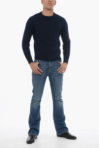 Crew Neck Ribbed Cashmere Blend Sweater