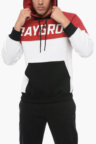 Color Block Fleeced Cotton Hoodie