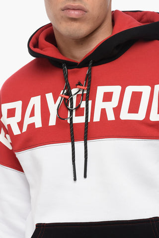 Color Block Fleeced Cotton Hoodie